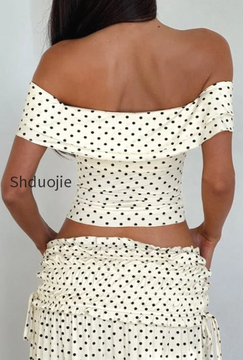 polka-dot-strapless-side-bow-maxi-skirt-set