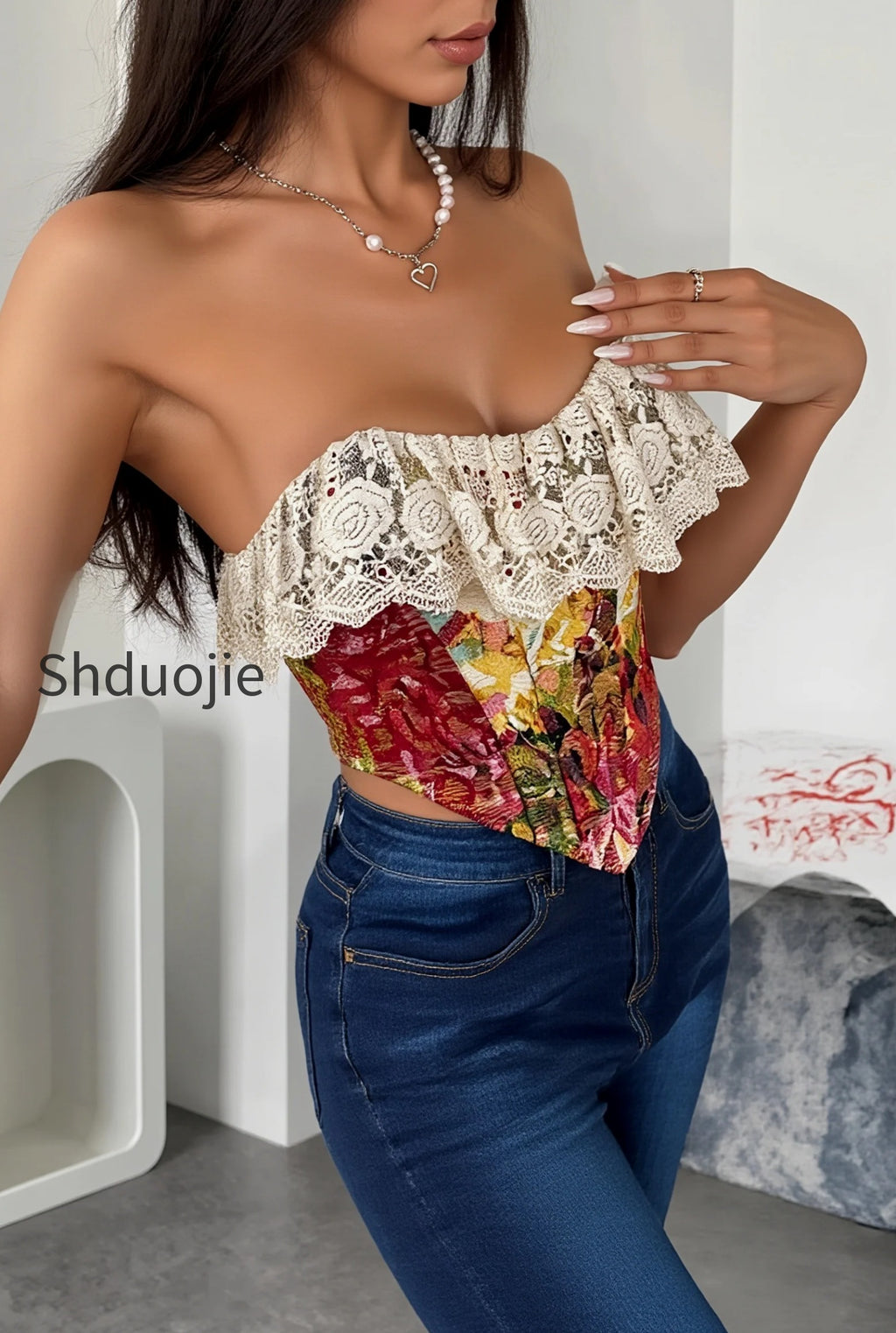 art-print-lace-panel-boned-vintage-jacquard-cami-blouse